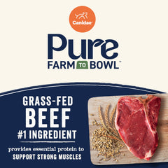 Canidae Pure Farm to Bowl boeuf de qualité issu de fermes régénératives, recette responsable.