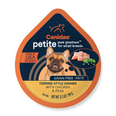 CANIDAE Pure Petite: tub de pâté avec poulet et pois, idéal pour petites races.
