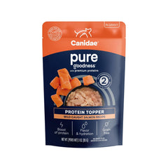 Canidae Pure Protein Topper : morceaux de saumon dans sauce, hydratation et appétit du chien.