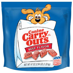 Canine Carry Outs boeuf: aperçu du pack 4 sacs, pratique pour les récompenses quotidiennes.