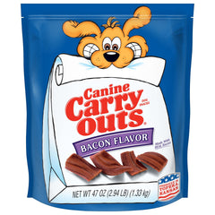 Friandises Canine Carry Outs saveur bacon, sac 47oz parfaites pour récompenses.