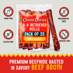 Canine Chews os en cuir brut de bœuf pour grands chiens, longue mastication.