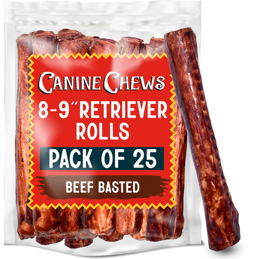 Canine Chews rouleaux en cuir brut de bœuf pour grands chiens, durables.
