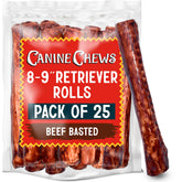 Canine Chews rouleaux en cuir brut de bœuf pour grands chiens, durables.