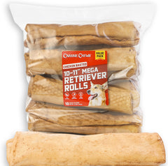 Canine Chews Rouleaux Mega Retriever au bœuf, mâche durable pour gros chiens.