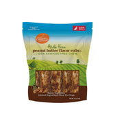 Canine Naturals affiche l’emballage des mini rouleaux au beurre de cacahuète, friandise naturelle.