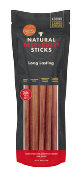 Canine Naturals tiges de bœuf longues, goût apprécié par les chiens.