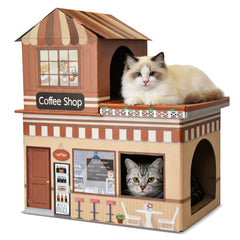 Canwyr maison chat carton deux étages, espace confortable pour deux chats.