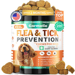 Carmelie gommes puces ettiques, boîte de 200, friandises naturelles pour chiens lors des sorties.