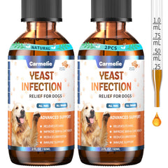 Carmelie, bouteille soin levures chien, saveur bacon, pratique et facile à utiliser
