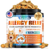 Friandises Carmelie pour allergie chat – bocal pratique et texture croquante appréciée par les chats.