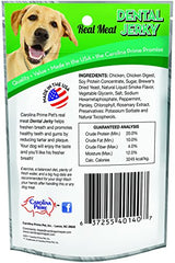 Tranches de jerky dentaire Carolina Prime Pet, texture tendre pour des collations satisfaisantes et nettoyantes.