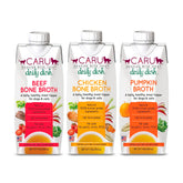 Caru bouillon potiron boeuf poulet – bouteille pratique pour rehausser le repas des animaux.