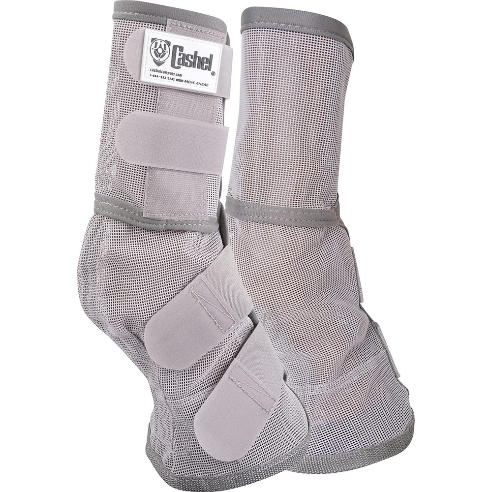Cashel Crusader guêtres anti-mouches pour poney gris vue avant, confort et protection.