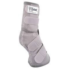 Cashel Crusader guêtres anti-mouches pour poney gris vue arrière, sécurité et maintien.