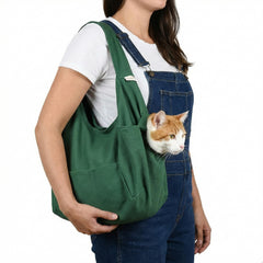 Cat-in-the-bag sac de transport pour chat vert, confort ample lors des déplacements.