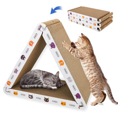 CATISM Grattoir chat pliable triangle, vue avant, carton durable pour chats actifs.