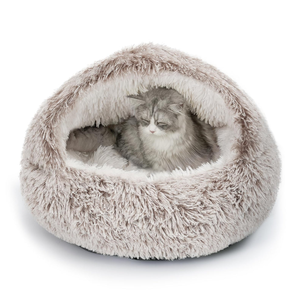 CATISM Nid-chat capuche peluche pour sieste chaleureuse et sécurisante.