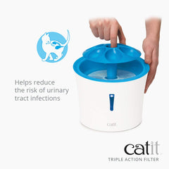 Catit filtre eau charbon actif action triple réduit odeurs et impuretés.