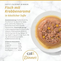 Catit Fish Dinner, texture double crèmeuse pour plaisir de repas.