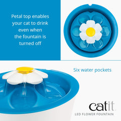 Catit LED Flower Fountain et filtre triple action protège l’eau des impuretés