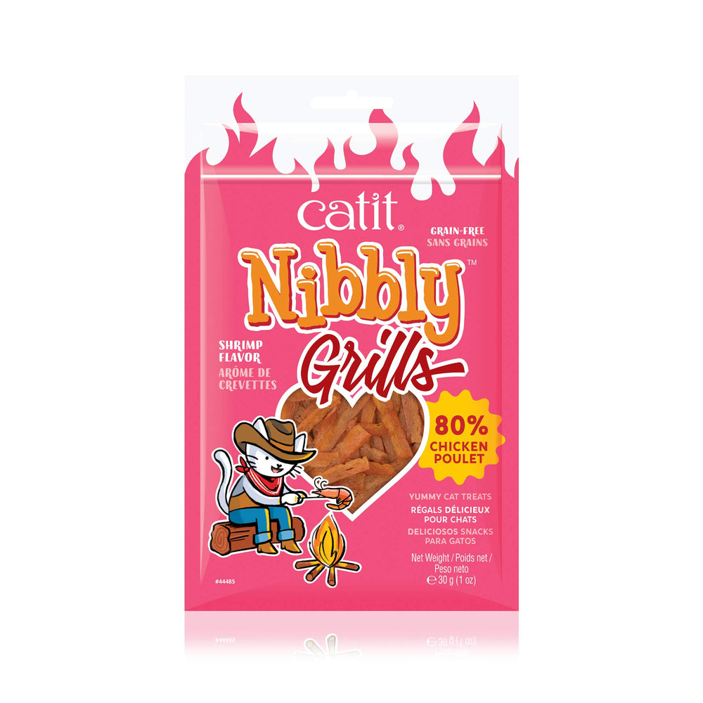 Catit Nibbly Grills tranches poulet et crevettes, texture agréable et facile à mâcher.