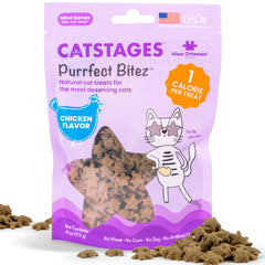 Catstages Purrfect Bitez au poulet, croquant, récompense parfaite lors du jeu.