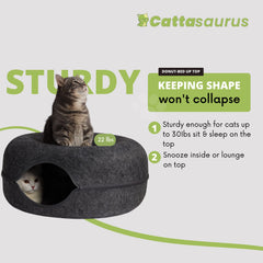 Cattasaurus Peekaboo cache-chat tunnel détachable gris foncé, nettoyage facilité