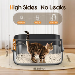 CattyKasa bac-litiere-xl-gris, bords eleves pour limiter les projections.