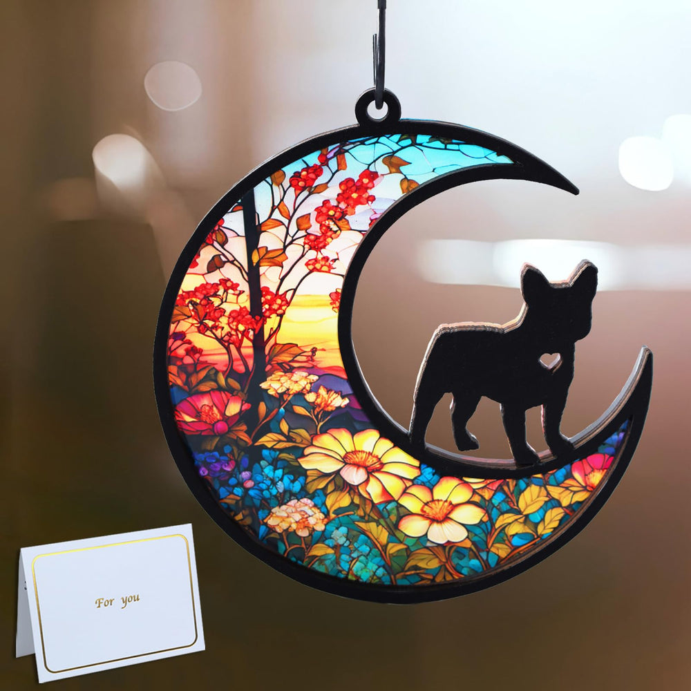 CCiaga Suncatcher bulldog francais sur la lune éclaire la pièce