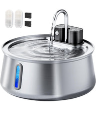 CEESC fontaine eau chat sans-fil en acier inoxydable 4L, autonomie pratique pour les foyers multi-chats