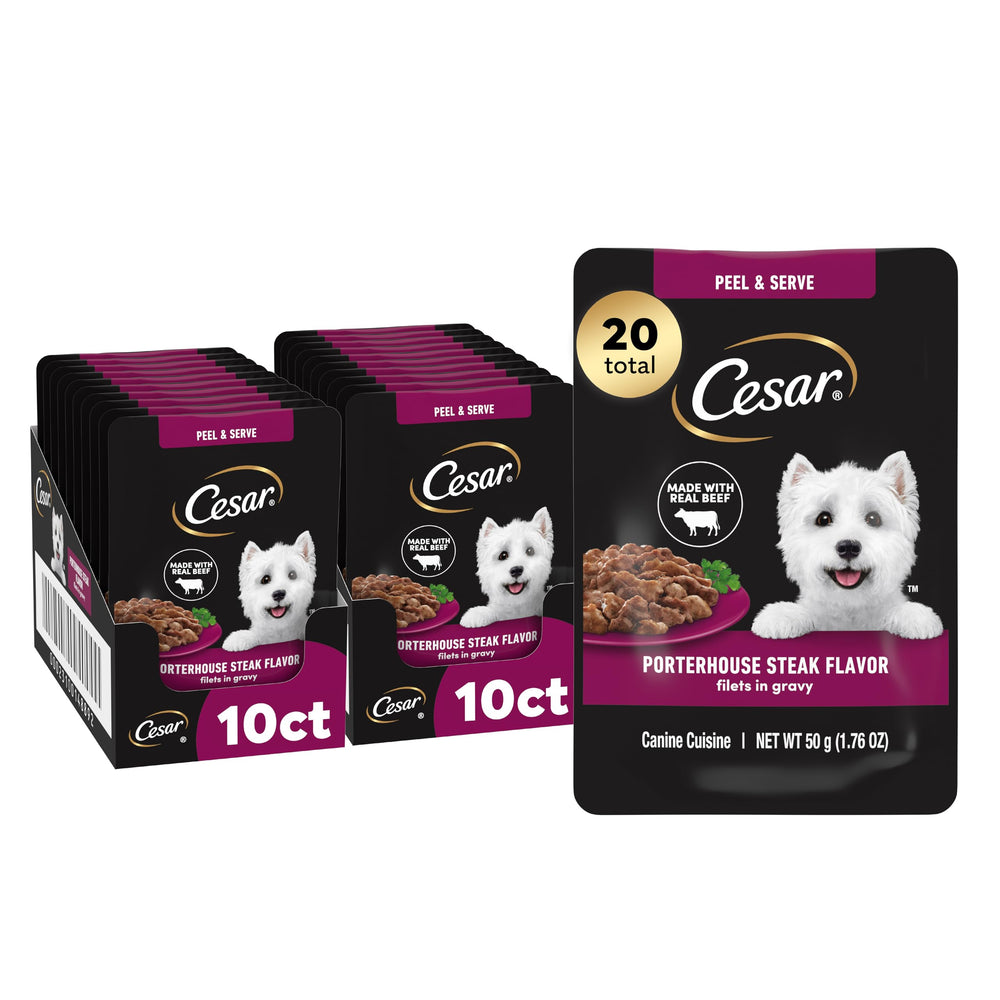 Cesar Filets en Gravy Porterhouse, mini-poche prête à servir—repas rapide.