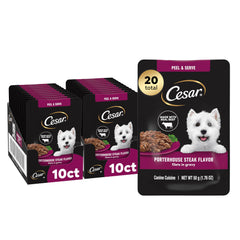 Cesar Filets en Gravy Porterhouse, mini-poche prête à servir—repas rapide.