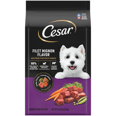 Cesar petit-chien croquettes filet mignon et legumes printaniers, repas equilibre.