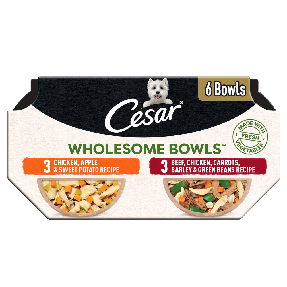 Cesar Wholesome Bowls boeuf et legumes, repas savoureux pour chien adulte.