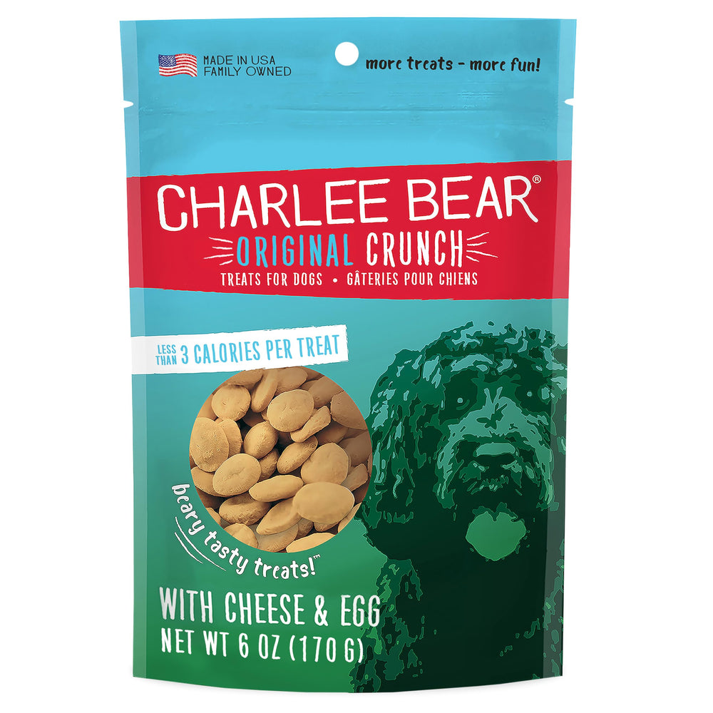 Sachet refermable Charlee Bear Original Crunch au fromage et œuf, pratique au quotidien.
