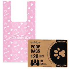 Charmount sac crottes chien avec poignées rose, grande taille pour déjections volumineuses