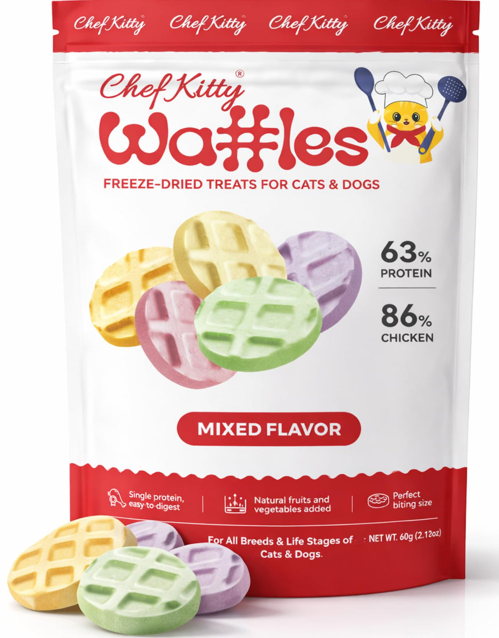 Chef Kitty gaufre poulet chat – friandise lyophilisée protéinée pour chats