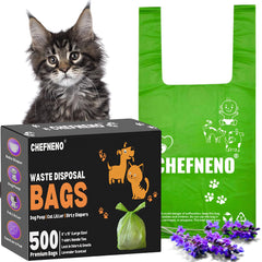 Sacs CHEFNENO litière biodégradables 500ct, vert, collecte propre.