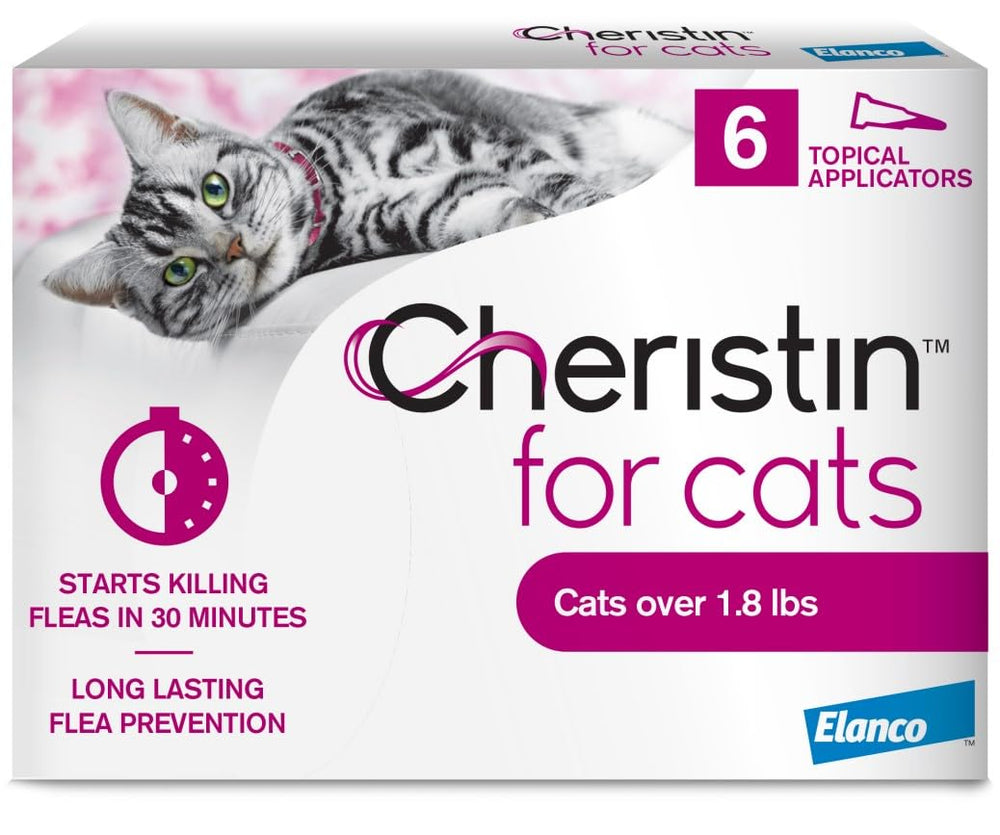 Cheristin: bouteille topique pour traiter les puces chez les chats.