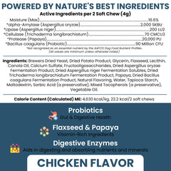 Bouchées molles Chew + Heal Labs pour chien, confort intestinal potentiel.