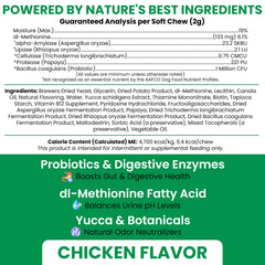 Chew + Heal Labs bouchées-poulet-chien, goût appétissant, soutien pour une urine équilibrée.