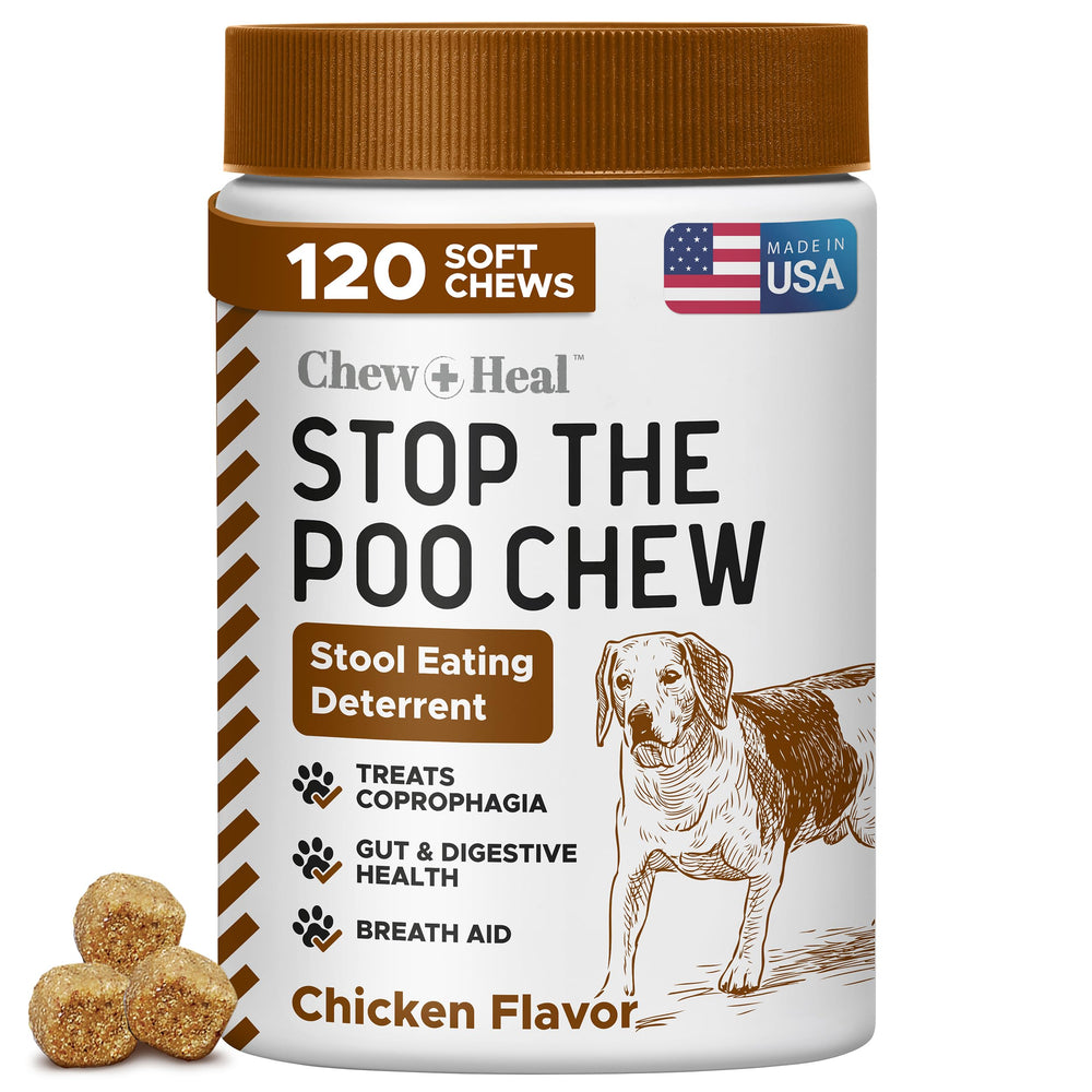 Chew + Heal Labs bouchées poulet pour chien 120 pièces et goût apprécié.