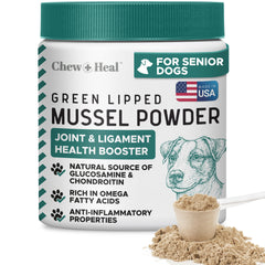 Bouteille Chew + Heal Labs, moules vertes pour chien, intégration facile au repas.