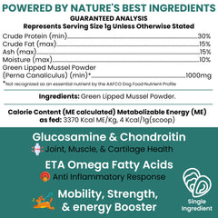 Poudre Chew + Heal Labs moules vertes sur la nourriture, soutien potentiel des articulations.