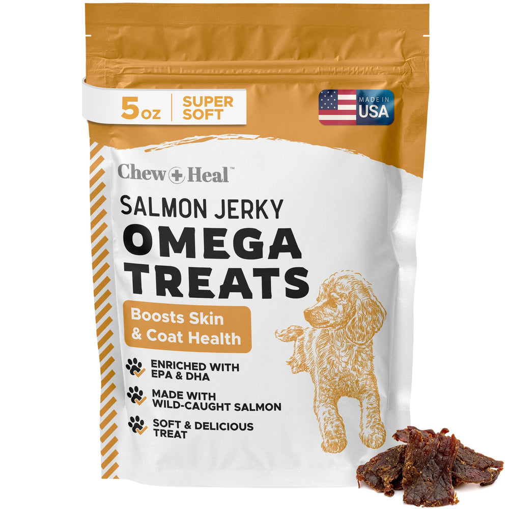 Friandise Omega Saumon Chew + Heal Labs, morceau moelleux pour pelage sain