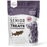 Chew Heal Labs bouchées saumon souples, emballage pratique pour chiens âgés.