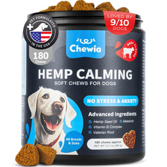 CHEWIA: bouteille friandises calmes chanvre pour chien, apaisement rapide.