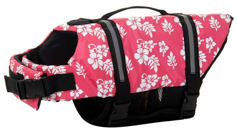 ChezAbbey gilet sauvetage rose à fleurs pour chien XXS, flottabilité et sécurité.