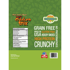 Chip's Naturals Doggie Chicken Stix texture croquante en gros plan, parfait pour récompenser.